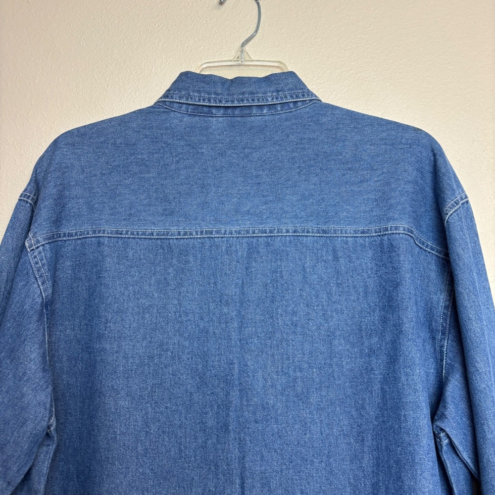 Cottagecore Denim Button Top Womens Medium M Blue Patchwork Folk Art Vintage 90s - Picture 10 of 11